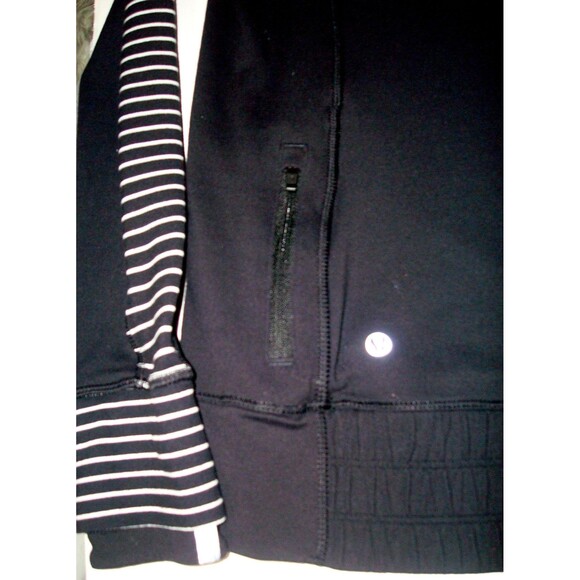 Set Lululemon sz 6 Think Fast Hoodie 4 Runday Crop Leggings Black White Stripes - Picture 5 of 9